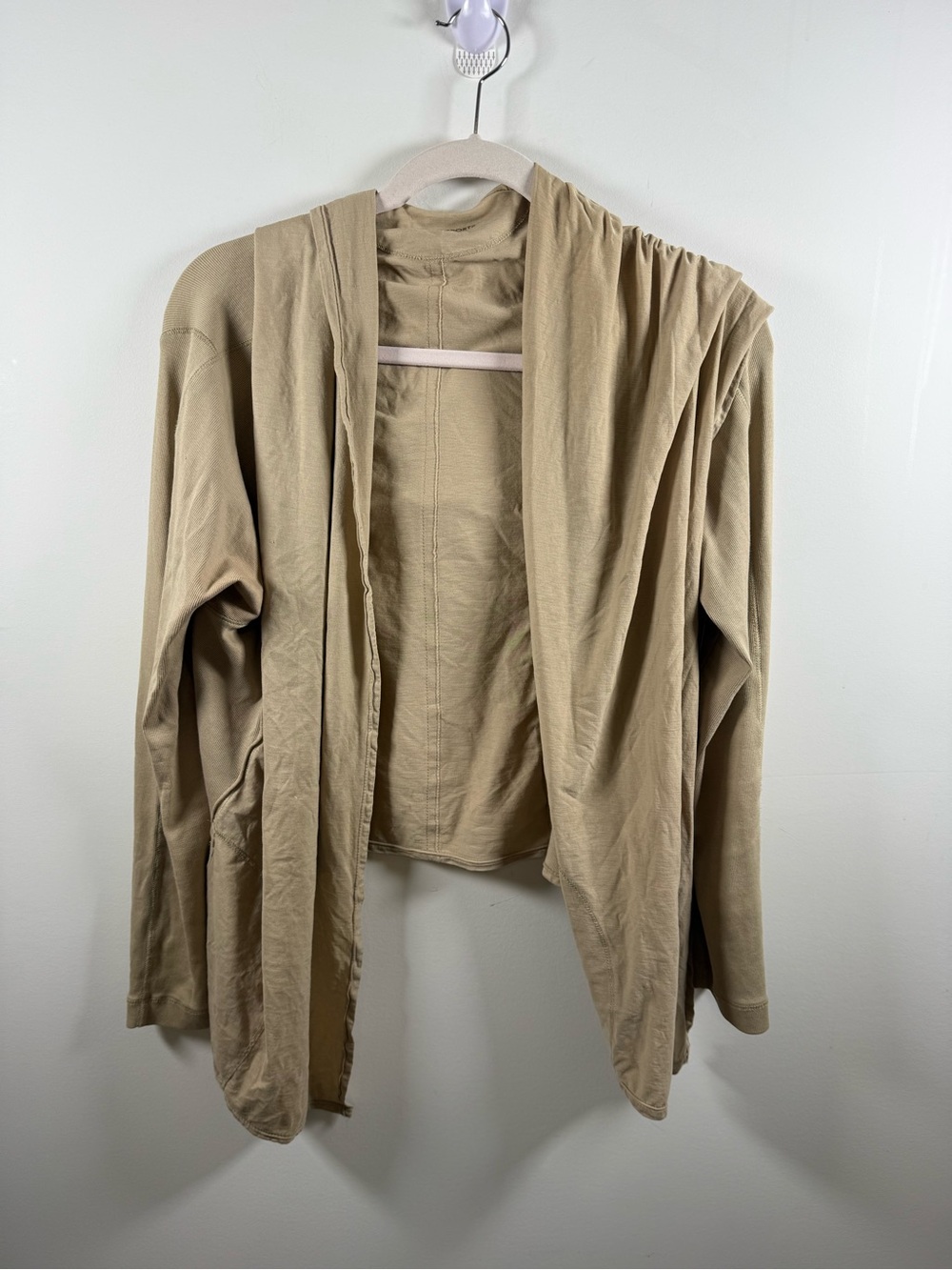 MARC CAIN SPORTS | Beige Open Drape Front Hooded Cardigan AS IS N6 P2P20”